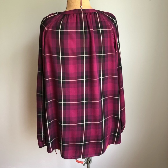J. Jill XS Fine Rayon Twill Burgundy Plaid Blouse - Picture 3 of 12